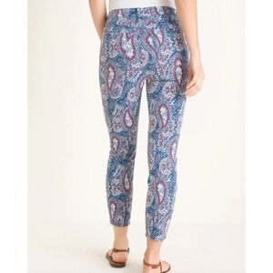 NYDJ for Chico's Size 14 Paisley Skinny Ankle Pants Blue Pink Lift Tuck Spring